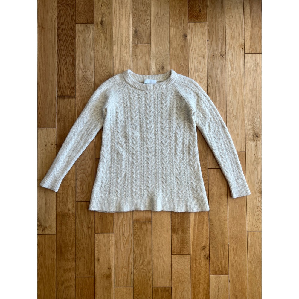 Co Cable Knit Cashmere Blend Ivory Raglan Crewneck Pullover Sweater Women Size M